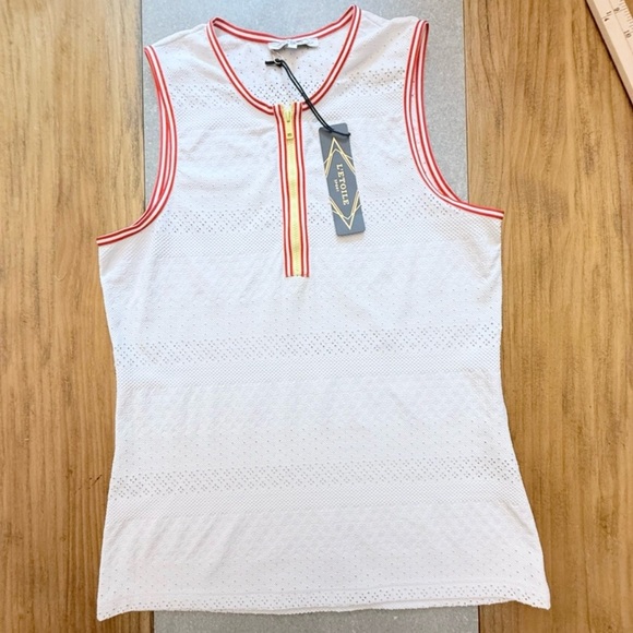 L’Etoile Zip Front Tennis Tank Top in White with Red and Yellow Trim Size Large - Picture 2 of 12